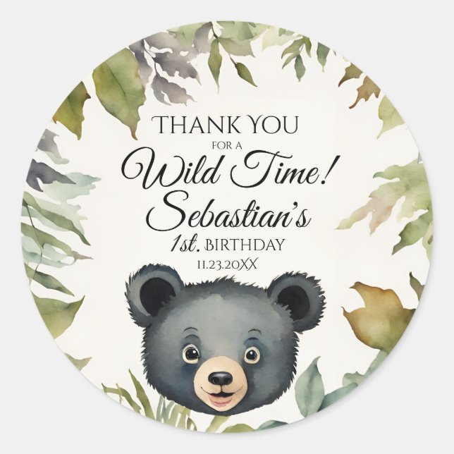 Adesivo Floresta Negra De Urso Negra Muito Obrigado Aniver (Frente)