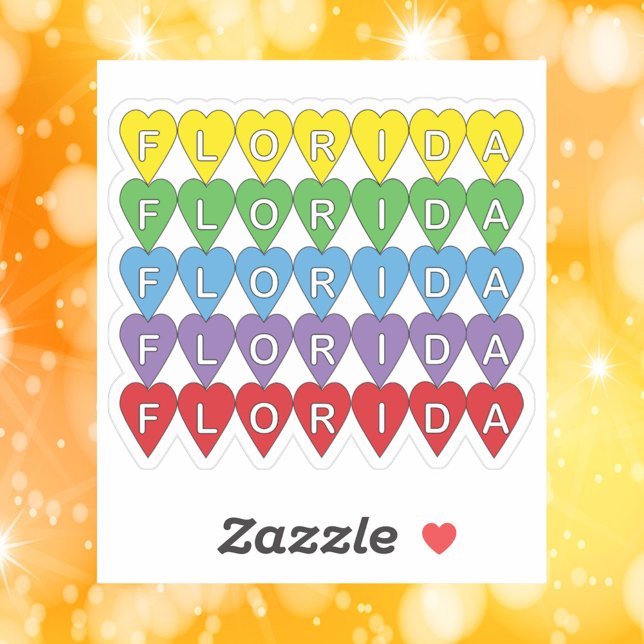 Adesivo Florida Colorful Hearts (A die cut sticker of rainbow hearts that say Florida)