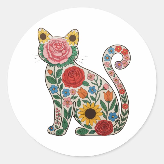 Adesivo Flower Cat Wildflowers Kitten Lover (Frente)