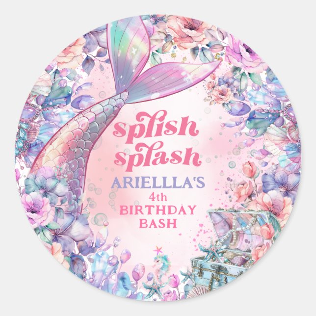 Adesivo Flower Glitter Mermaid Tail 4th Birthday (Frente)