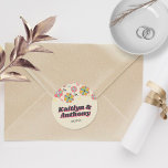 Adesivo Flower Power 70's Retro Groovy Wedding<br><div class="desc">Comemore em estilo com esses vinhetas de casamento retrô dos anos 70. O design é fácil de personalizar com sua redação de evento especial e seus convidados ficarão entusiasmados quando receberem esses adesivos fabulosos. Itens correspondentes podem ser encontrados na coleção.</div>