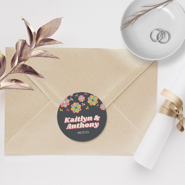 Adesivo Flower Power 70's Retro Groovy Wedding (Criador carregado)