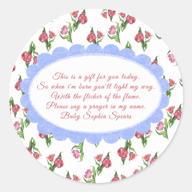 Adesivo Flowers baby shower - Prayer candle label (Frente)