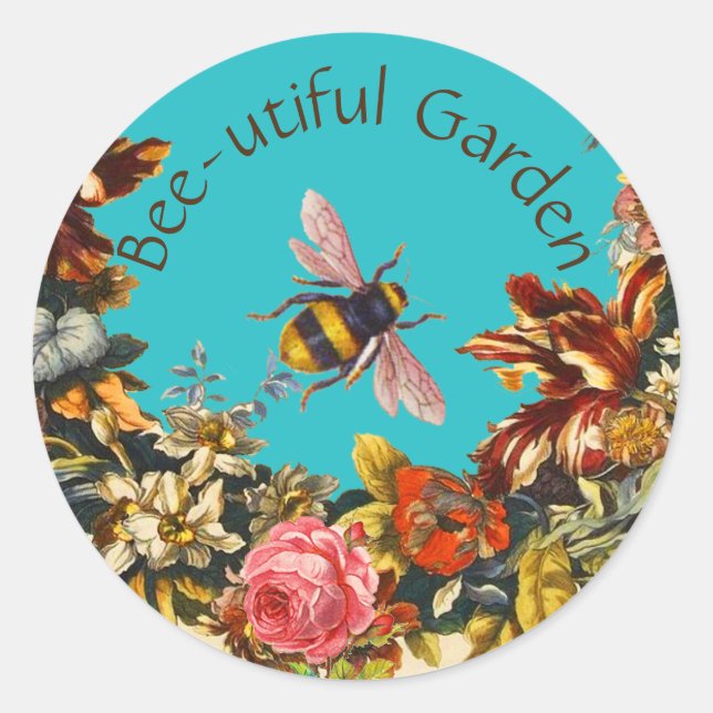 ADESIVO FLOWERS ,HONEY BEE IN BLUE SKY FLORAL BEEKEEPING (Frente)