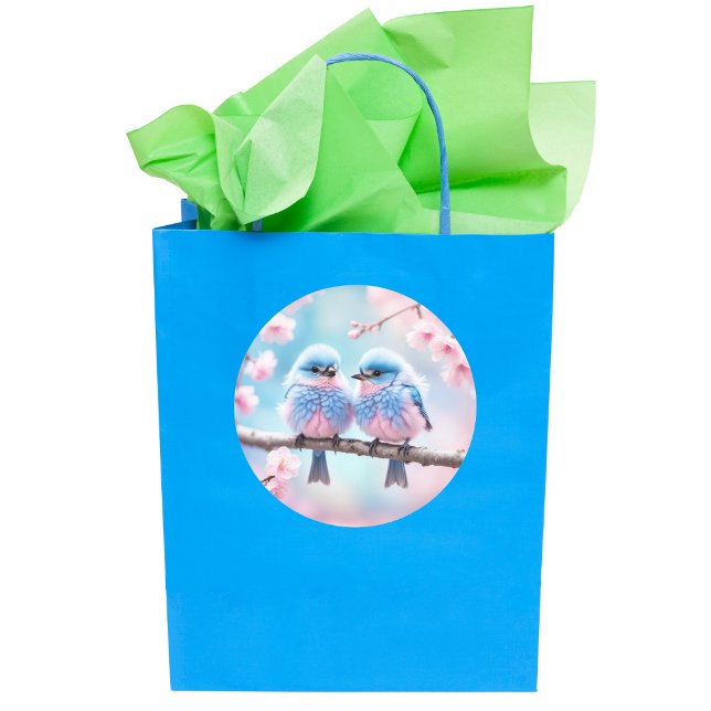 Adesivo Fluffy Bluebird e Cherry Blossom Chá de fraldas (A sweet pastel birds sticker to decorate your gift bag or scrapbook.)