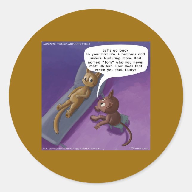 Adesivo Fluffy No Cartoon De Gato Engraçado Em Terapia (Frente)