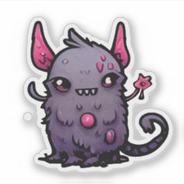 Adesivo Fluffy Purple Demon Cat - Kawaii Monster