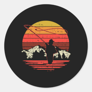 Adesivo Fly Fishing Pôr do Sol Retro Truta Pescador A