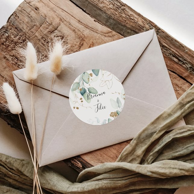 Adesivo Focas de Envelope de Casamento Eucalyptus Dourado (Criador carregado)