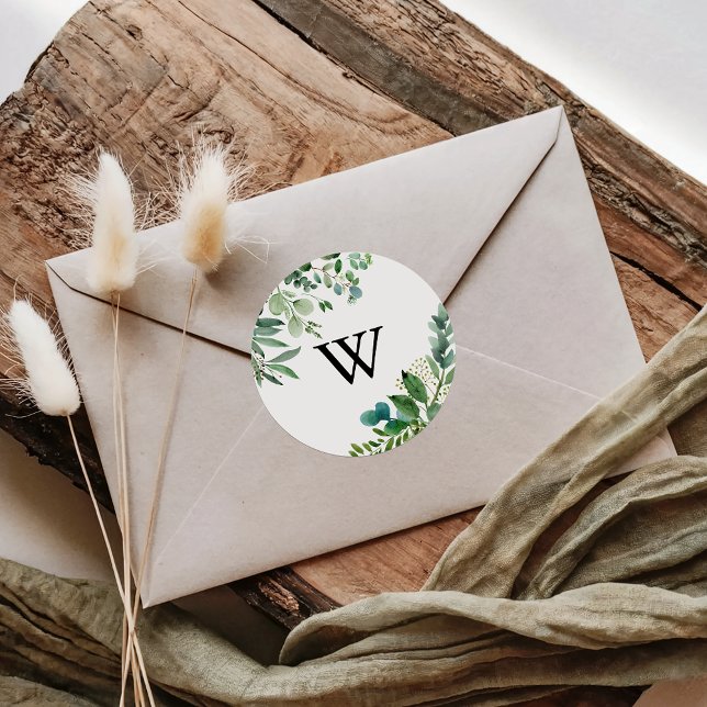Adesivo Focas de Envelope de Casamento Eucalyptus Monogram (Criador carregado)