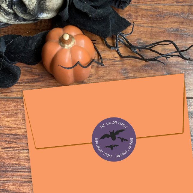 Adesivo Focas de Envelope de Halloween de Bats Voadores Sp (Spooky bats Halloween purple envelope seals .
)