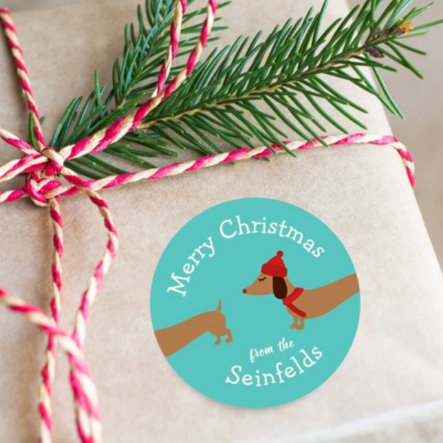 Adesivo Focas de Envelope de Natal para Caninos Dachshund  (Personalized dachshund gift tags - sticky. Modern and Fun)