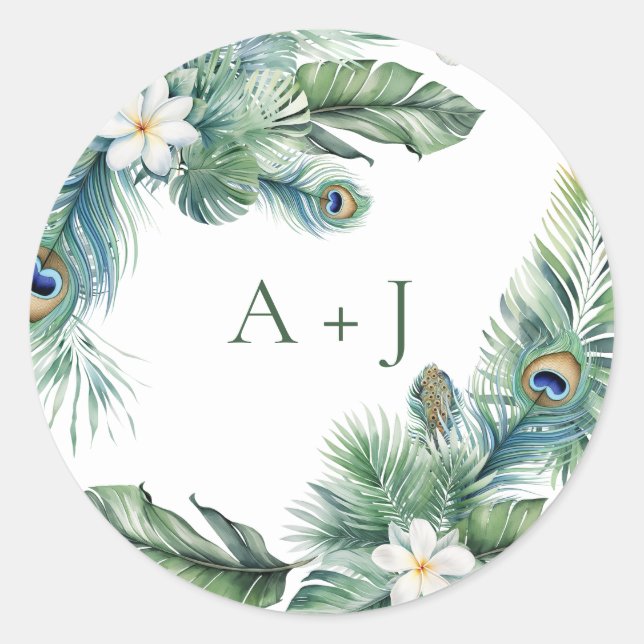 Adesivo Foco de Casamento de Pavão Tropical Indiana (Frente)