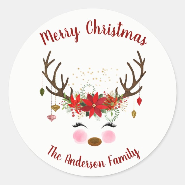Adesivo Foco de Envelope Feriado de Natal para Reindeer Bo (Frente)