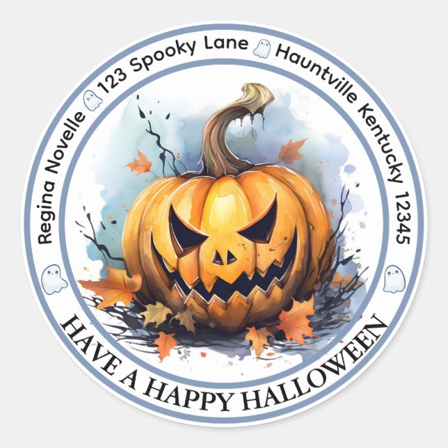 Adesivo Foco de Envelope Jack-o-lanterno com Aquarela (Frente)