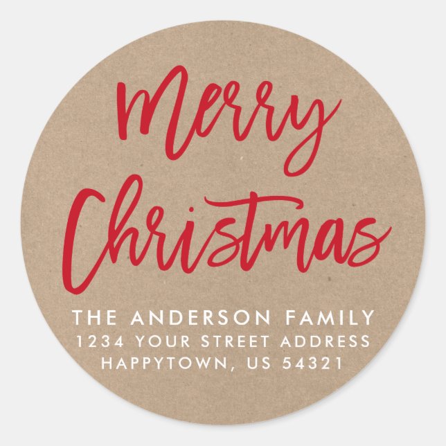 Adesivo Foco de Envelope Kraft de Natal com Script de Pinc (Frente)