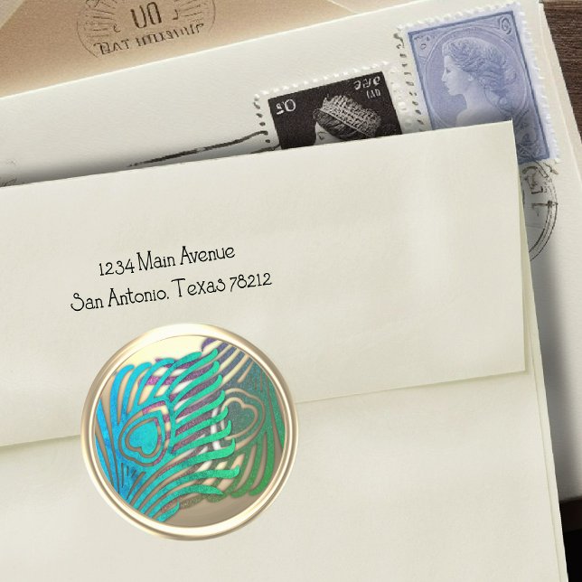Adesivo Foco de Envelope Peacock de Arte Dourada (Criador carregado)