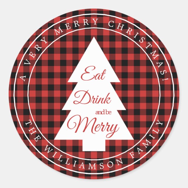 Adesivo Foco do padrão de Gingham preto vermelho natalino (Frente)