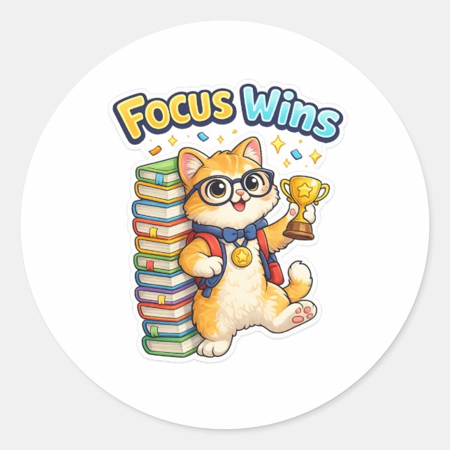 Adesivo Focus Wins Cute Study Cat Sticker (Frente)