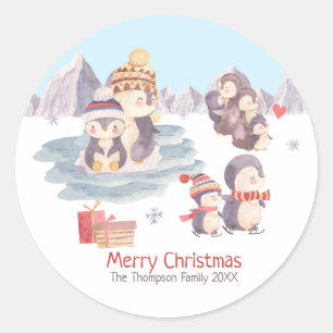 Adesivo Fofa Família de Pinguins de Natal Feliz Brincando