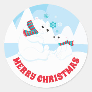 Adesivo Fofa Mãe de Urso Polar e Bebê Feliz Natal