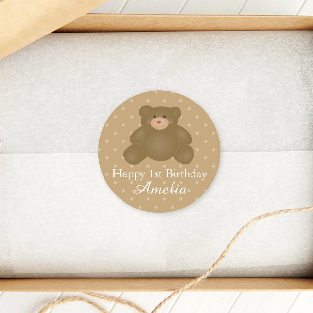 Adesivo Fofinho Castanho--Bonito Urso-de-Teddy Primeiro An (Criador carregado)