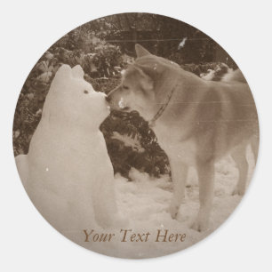 Adesivo fofo akita beijando um cão de neve do boneco de n
