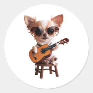 Adesivo fofo chihuahua tocando guitarra clássica desenho a