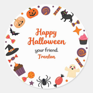 Adesivo Fofo de Feliz Halloween com Doces e Fantas