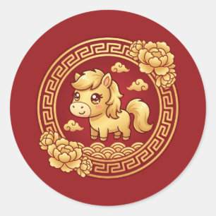 Adesivo Fofo Kawaii Ano do Cavalo 2026 Ano Novo Chinês