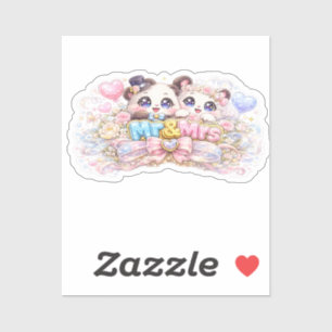 Adesivo Fofo Kawaii Senhor e Senhora Casal Panda Rosa Past