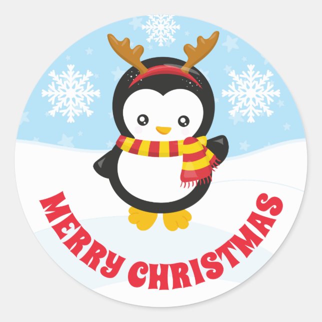 Adesivo Fofos Penguins Crianças com Galhadas Feliz Natal (Frente)