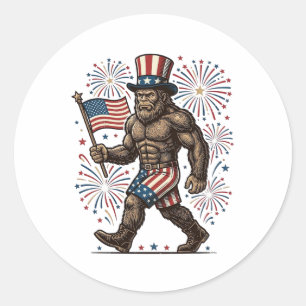 Adesivo Fogueira Patriótica de Sasquatch Gravura Vintage D