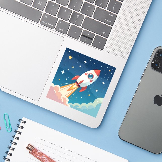 Adesivo Foguete espacial fofo decolando (Notebook com iPhone)
