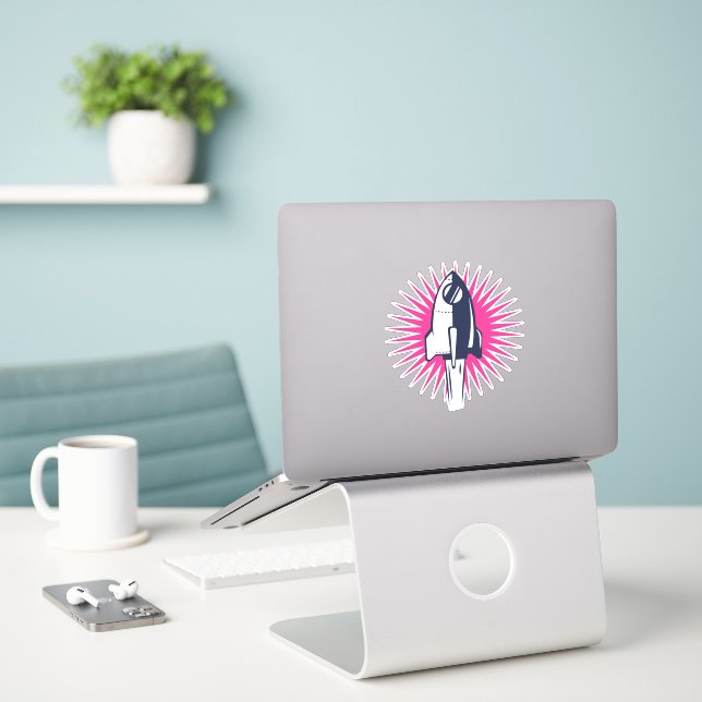Adesivo Foguete Espacial Retro (Laptop na mesa)