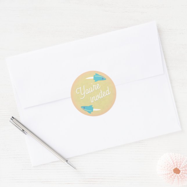 Adesivo Foguetes Teal e Selo de Envelope da Lua (Envelope)