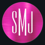 Adesivo Foil Rosa Quente - Três Letras Monograma<br><div class="desc">Um simples design monograma de três letras em adesivos de favor. Vedantes de envelope monograma de casal de casamento. O fundo apresenta um gráfico de arte digital cor-de-rosa quente e magenta ombre metálico. O efeito de arte digital impressão como uma foto com um design de texto monograma.</div>