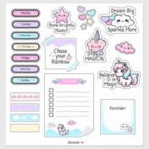 Folha adesiva do Kawaii Pastel Unicorn Planner