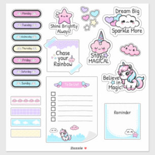 Adesivo Folha adesiva do Kawaii Pastel Unicorn Planner