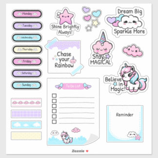 Adesivo Folha adesiva do Kawaii Pastel Unicorn Planner