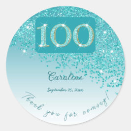 Adesivo Folha Azul-Teal, 100.º Aniversário Obrigados