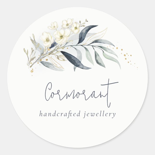 Adesivo Folha Botânica Floral Verde Azul Dourado (Frente)