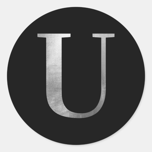 Adesivo Folha de Cinza prateada Monograma U em Preto (Frente)