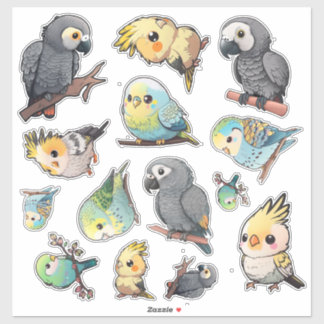 Adesivo Folha de Cinzas africanas, Cockatiel e Sticker