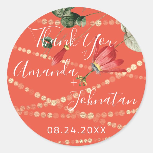 Adesivo Folha de Ouro Rosa Jardim Nome Data Coral Ouro Her (Frente)