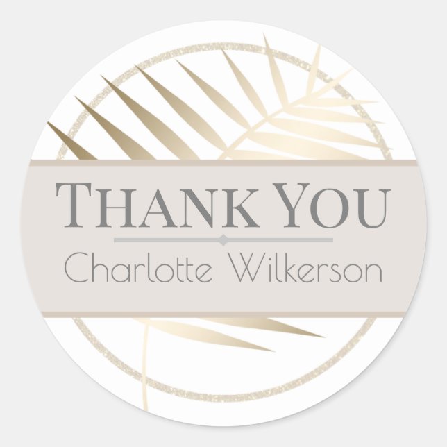 Adesivo Folha de Palma Dourada brilhante em branco com bri (Frente)