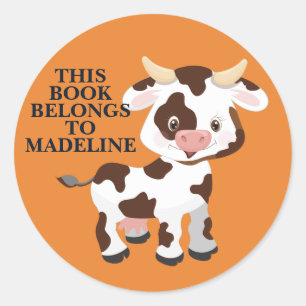 Adesivo Folha de Vaca-branca: Nome da Criança Laranja