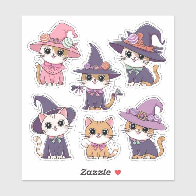 Adesivo Folha de Vinheta das Bruxas de Gato de Halloween (Folha)