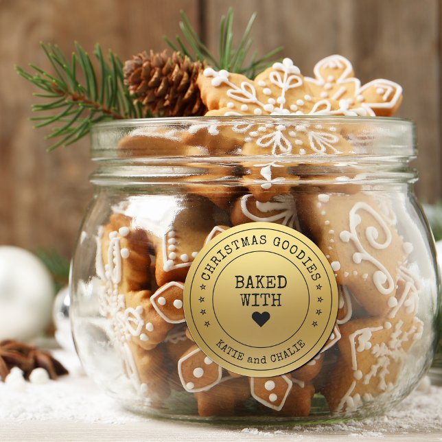 Adesivo Folha Dourada de Impressão de Natal (Faux Foil Gold Christmas Goodies Classic Round Sticker)