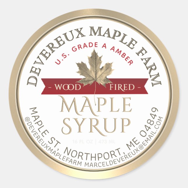 Adesivo Folha Dourada Folha Vermelha com Cabeça de Xarope (Frente)